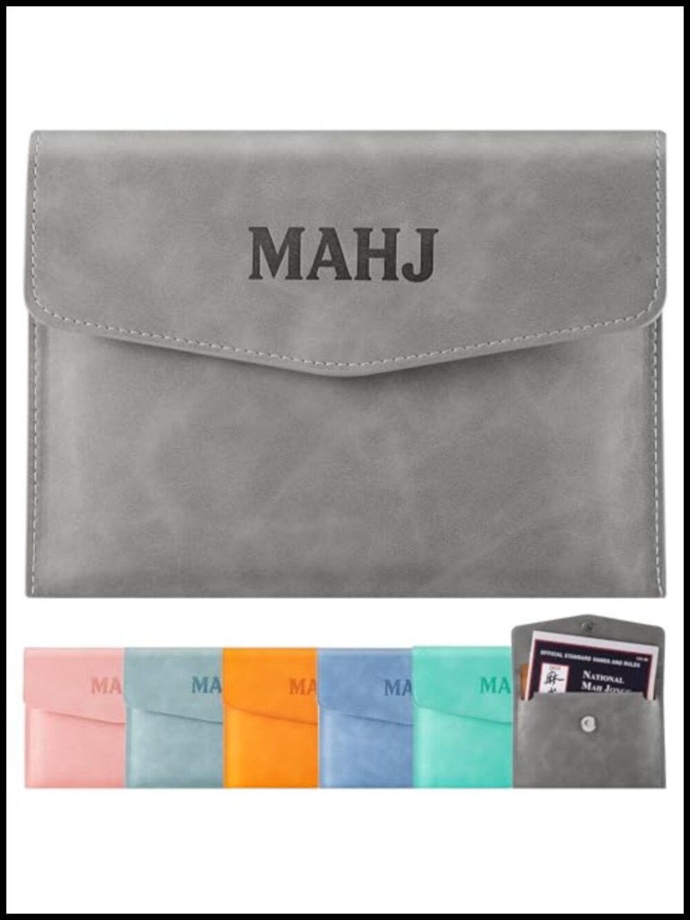 PU Leather Mahjong Card Holder Magnetic Snap Closure Travel Organizer Game Night
